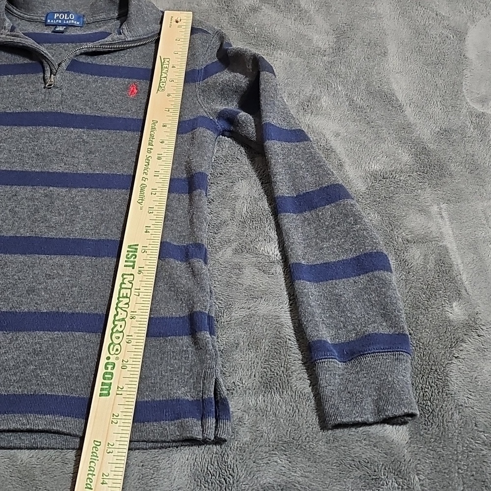 Polo by Ralph Lauren Kids Blue and Gray Striped Quarter Zip Sweater Boys Size L - Picture 5 of 6